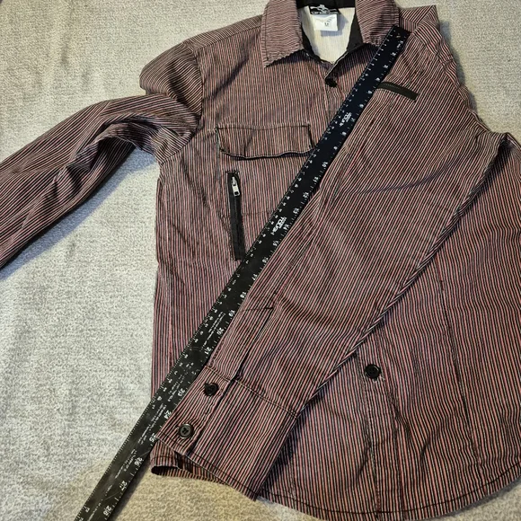 Vintage Men's LIP SERVICE Striped Button Down Shirt sz M Zippers Punk Goth Slim, - Picture 9 of 11